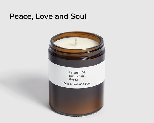 Universal Works x harvest 
Peace, Love & Soul Candle